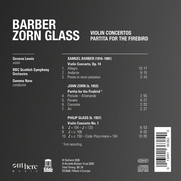 Barber & Glass : Violin Concertos / Zorn : Partita For The Firebird - Front Cover