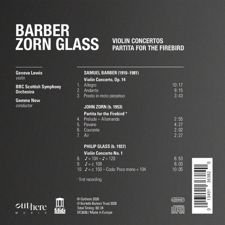 Barber & Glass : Violin Concertos / Zorn : Partita For The Firebird - Front Cover
