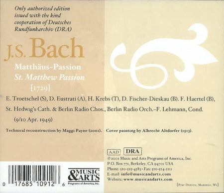 Passion selon Saint Matthieu, 1729 - Front Cover