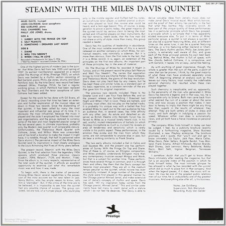 Steamin' With The Miles Davis Quintet - Front Cover