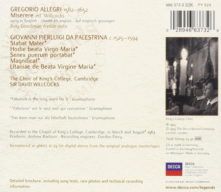Legends 1963 : Miserere - Front Cover