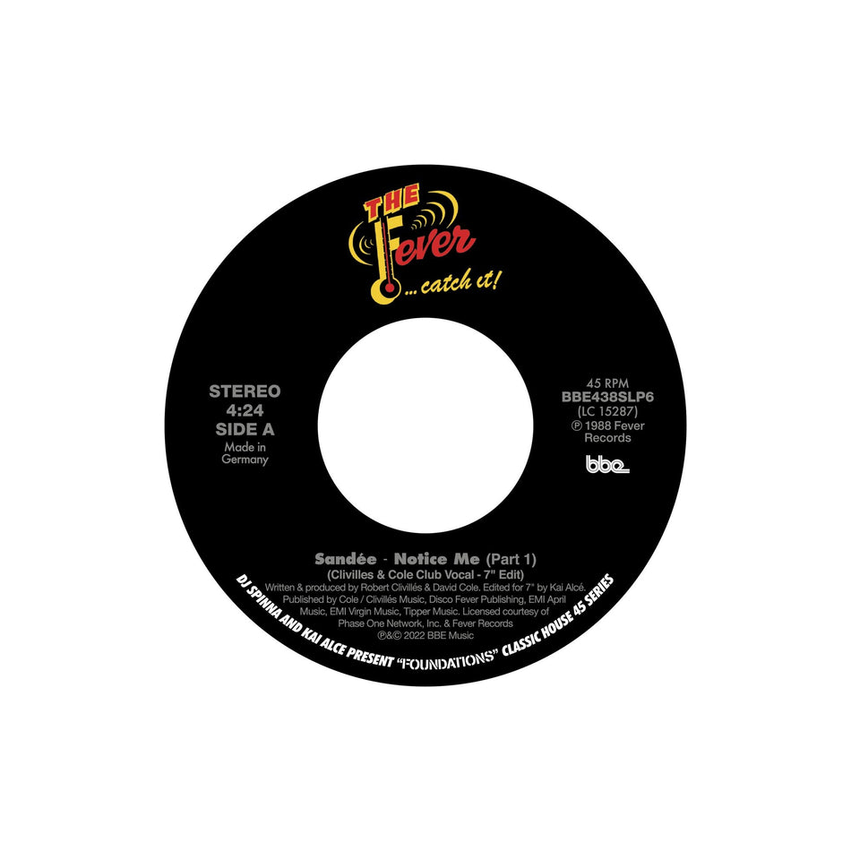 DJ Spinna & Kai Alce Present: Foundations - Classic House 45 Series Part 6: Sandée - Notice Me - Front Cover