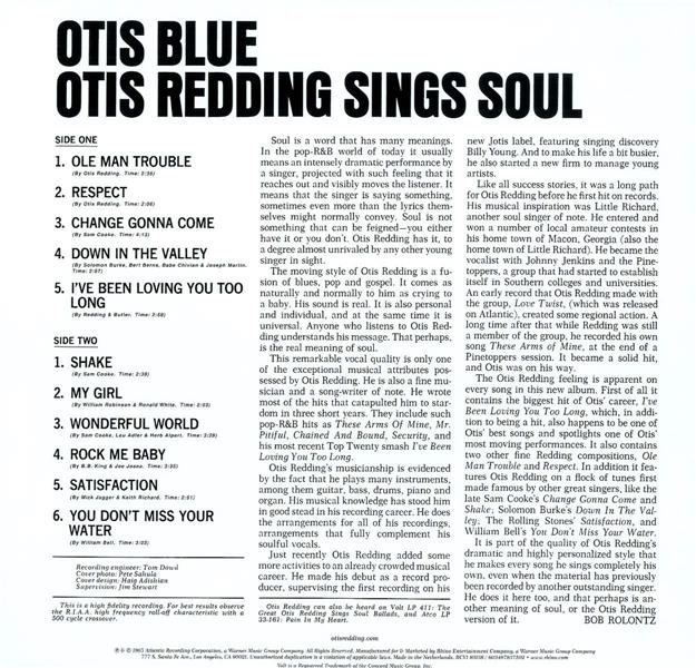 OTIS BLUE/OTIS REDDING SINGS SOUL (ATLANTIC 75) - Front Cover
