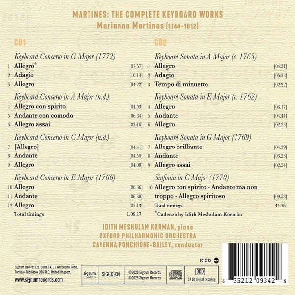 Martines, Marianna : Intégrale des Oeuvres pour clavier - Front Cover