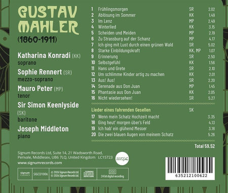 Mahler : Lieder Der Jugend Songs Of Youth And Awakening - Front Cover