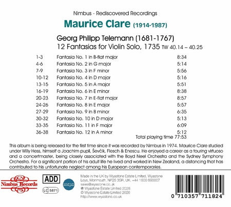 12 Fantasias for Violin Solo. Maurice Clare Rediscovered - Front Cover