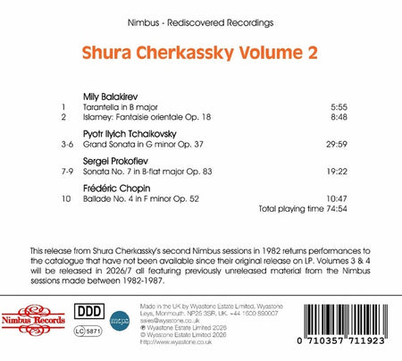Shura Cherkassky - Nimbus Recordings Rediscovered Vol.2 - Front Cover