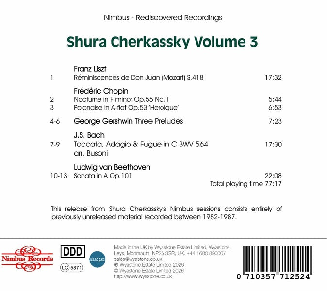 Shura Cherkassky - Nimbus Recordings Rediscovered Volume 3 - Front Cover