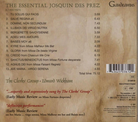 The Essential Josquin Des Prez - Front Cover
