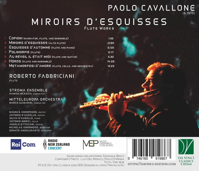 Cavallone, Paolo : Miroirs D'Esquisses - Oeuvres pour flûte - Front Cover