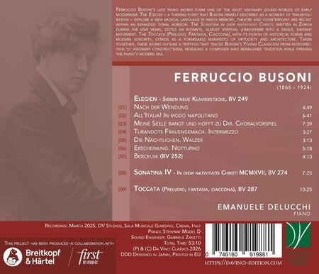Busoni, Ferruccio : Élégies, Sonatina IV, Toccata - Front Cover