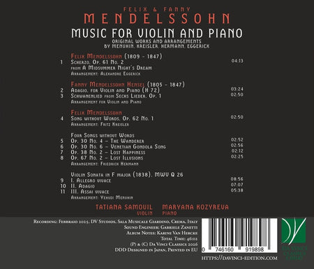 Felix & Fanny Mendelssohn : Musique pour Violon et Piano - Front Cover