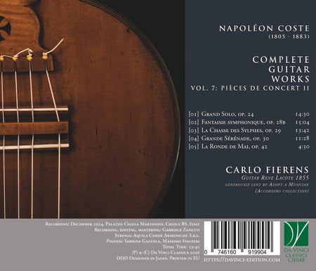 Coste : Pièces de Concert II - Intégrale de l'Oeuvre pour guitare - Volume 7 - Front Cover