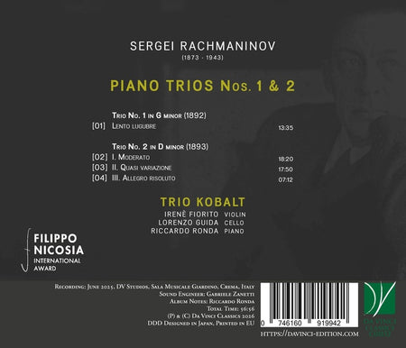 Rachmaninoff : Trios avec piano n°1 et n°2 - Trio Kobalt - Front Cover