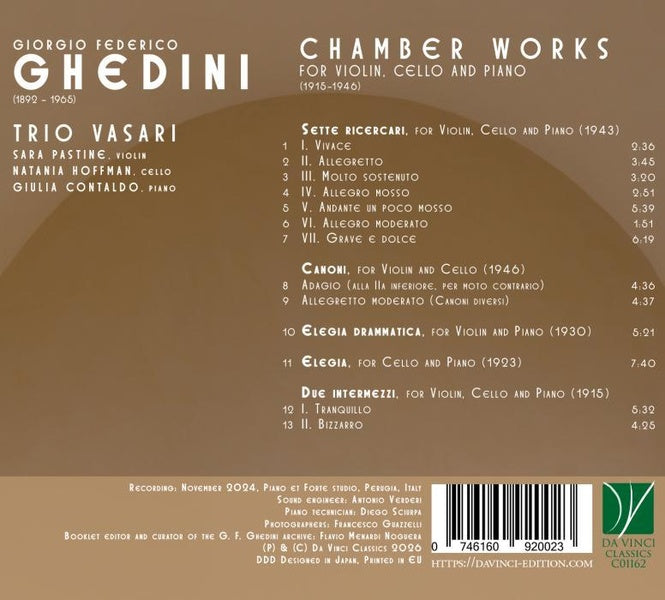 Ghedini : Musique de chambre pour violon, violoncelle et piano - Front Cover