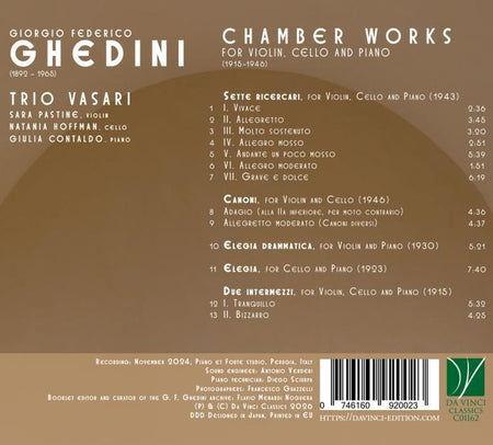 Ghedini : Musique de chambre pour violon, violoncelle et piano - Front Cover