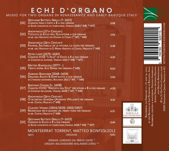 Echi d’organo / Musique italienne pour 2 orgues de la Renaissance et du Pré-baroque - Front Cover