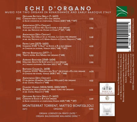 Echi d’organo / Musique italienne pour 2 orgues de la Renaissance et du Pré-baroque - Front Cover