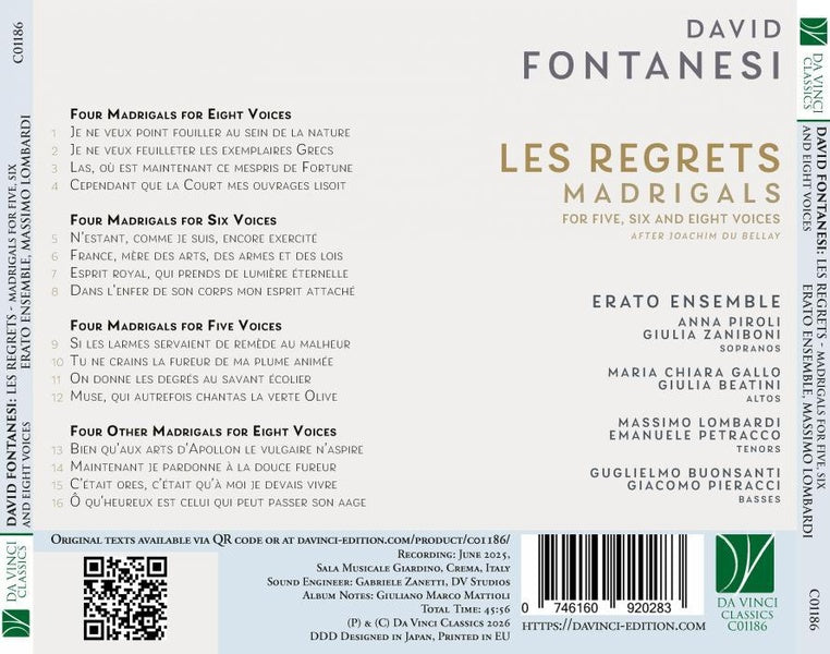 Regrets / Madrigaux pour 5, 6 et 8 voix - Front Cover