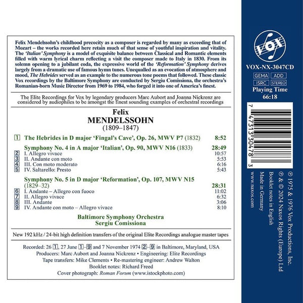 Symphonies Numéro 4 "Italienne" et Numéro 5 "Réformation" - Ouverture les Hébrides - Front Cover