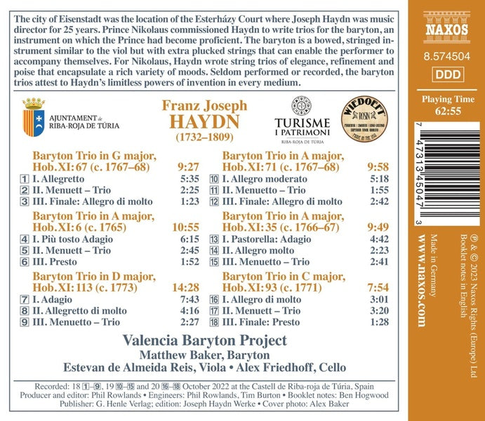 Baryton Trios Volume 2 - Treasures From The Esterháza Palace - Front Cover