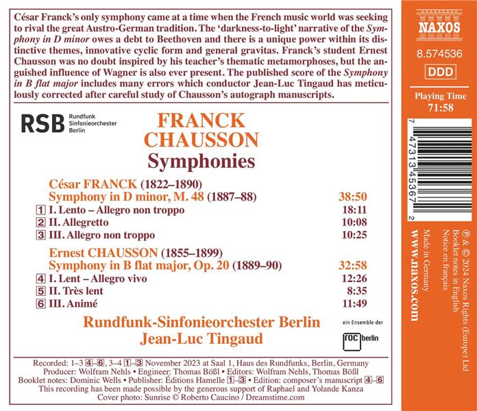 Franck : Symphonie en ré mineur - Chausson : Symphonie en si bémol majeur - Front Cover
