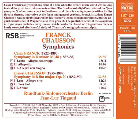 Franck : Symphonie en ré mineur - Chausson : Symphonie en si bémol majeur - Front Cover