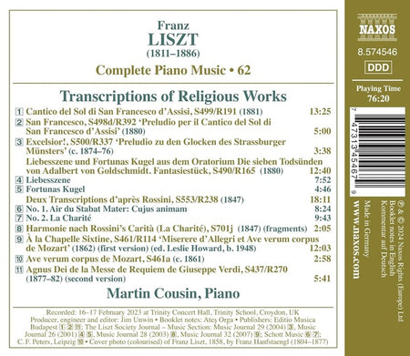 Complete Piano Music Volume 62 : Transcriptions Of Religious Works - Front Cover