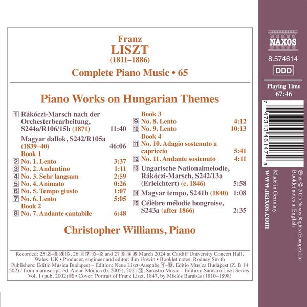 Liszt : Complete Piano Music Volume 65 - Front Cover
