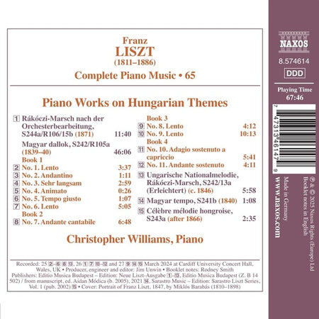 Liszt : Complete Piano Music Volume 65 - Front Cover