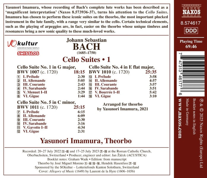 Cello Suites, Volume 1 Arranged For Theorbo - Front Cover