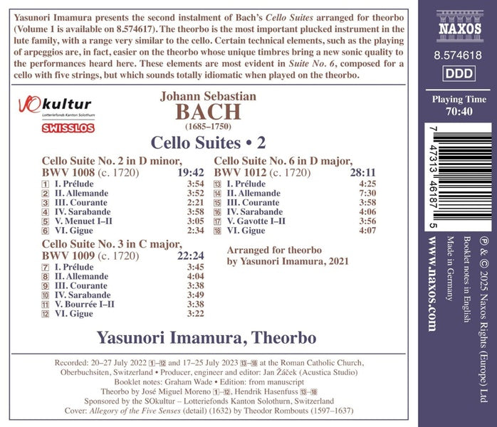 Cello Suites - Volume 2 Arranged For Theorbo - Front Cover