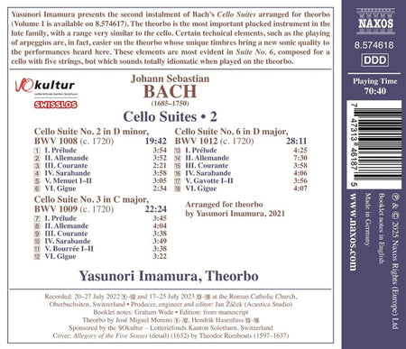 Cello Suites - Volume 2 Arranged For Theorbo - Front Cover