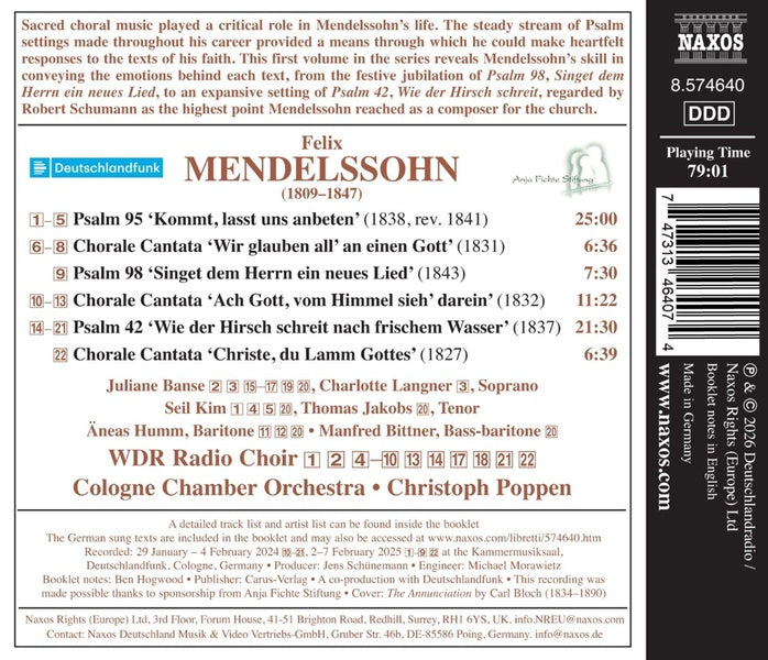 Mendelssohn : Complete Sacred Choral Works Volume 1 - Front Cover