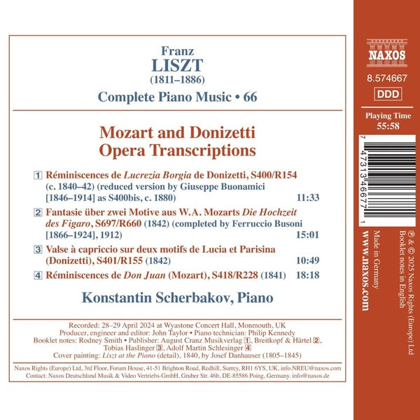 Complete Piano Music, Volume 66 Mozart & Donizetti Opera - Front Cover