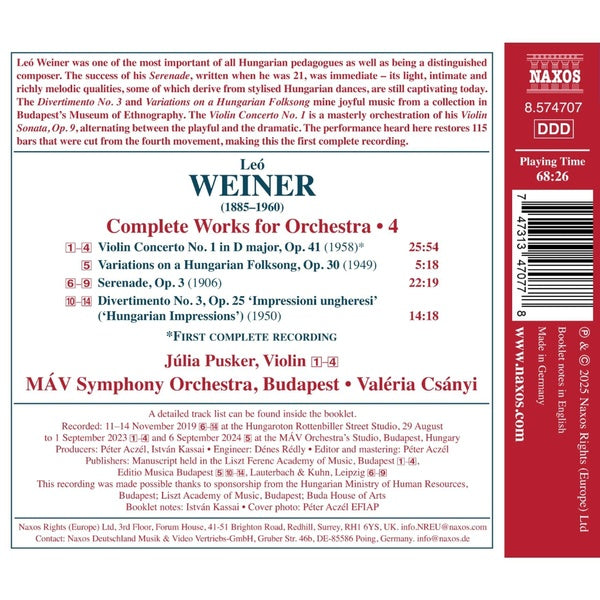 Complete Orchestral Works Volume 4 - Front Cover