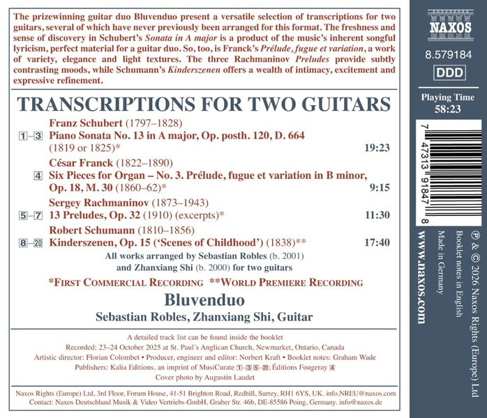 Transcriptions pour 2 guitares - Front Cover