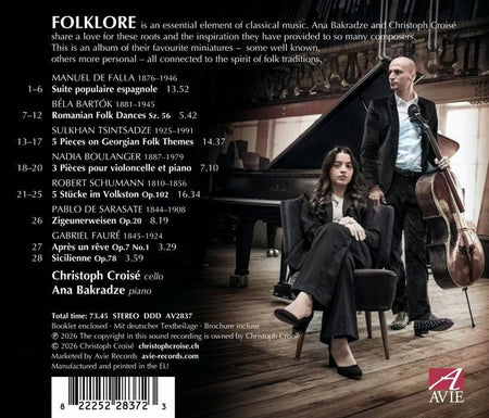 Folklore / Musique pour violoncelle & piano 19ème & 20ème siècles - Front Cover