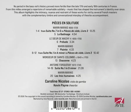 Pièces en solitude / Musique française baroque pour viole de gambe - Front Cover