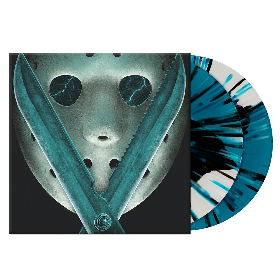 FRIDAY THE 13TH PART V/A NEW BEGINNING/VINYLE BLEU BLANC AVEC ECLABOUSSURES NOIRES 180GR - Front Cover