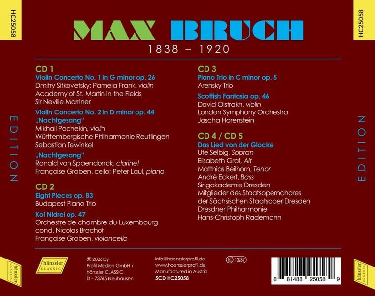 Max Bruch Edition : Concertos pour violon / Musique de chambre / Fantaisie écossaise - Front Cover