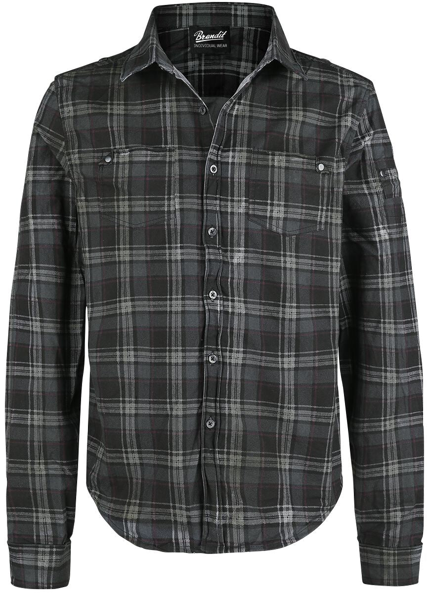 Chemise manches longues  de Brandit - Chemise Wire - S à M - pour Homme - gris foncé/noir - Brandit
