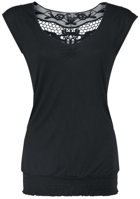 T-Shirt Manches courtes  de Gothicana by EMP - Dos Dentelle - S à XL - pour Femme - noir - Gothicana by EMP