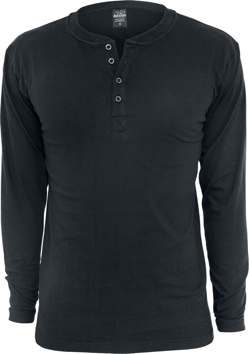 T-shirt manches longues  de Urban Classics - Basic Henley - XL à XXL - pour Homme - noir - Urban Classics
