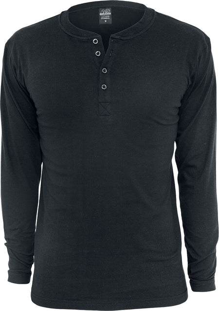 T-shirt manches longues  de Urban Classics - Basic Henley - XL à XXL - pour Homme - noir - Urban Classics