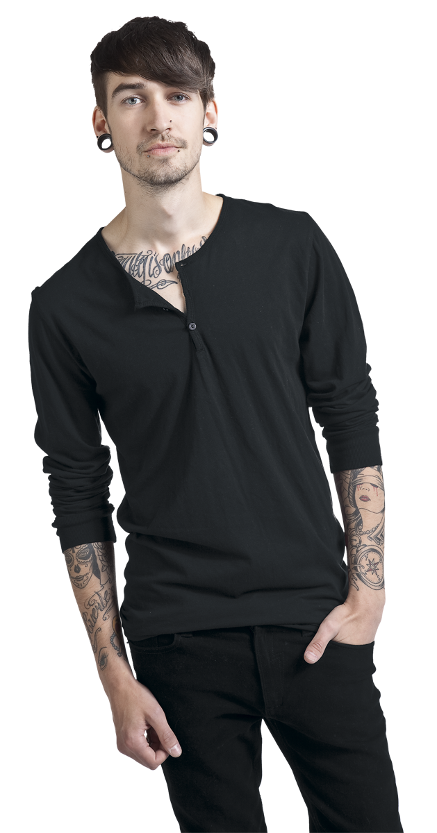 T-shirt manches longues  de Urban Classics - Basic Henley - XL à XXL - pour Homme - noir - Urban Classics - View 2