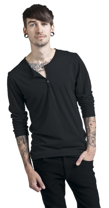 T-shirt manches longues  de Urban Classics - Basic Henley - XL à XXL - pour Homme - noir - Urban Classics - View 2