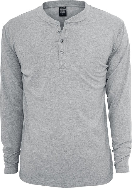 T-shirt manches longues  de Urban Classics - Basic Henley - M - pour Homme - gris - Urban Classics