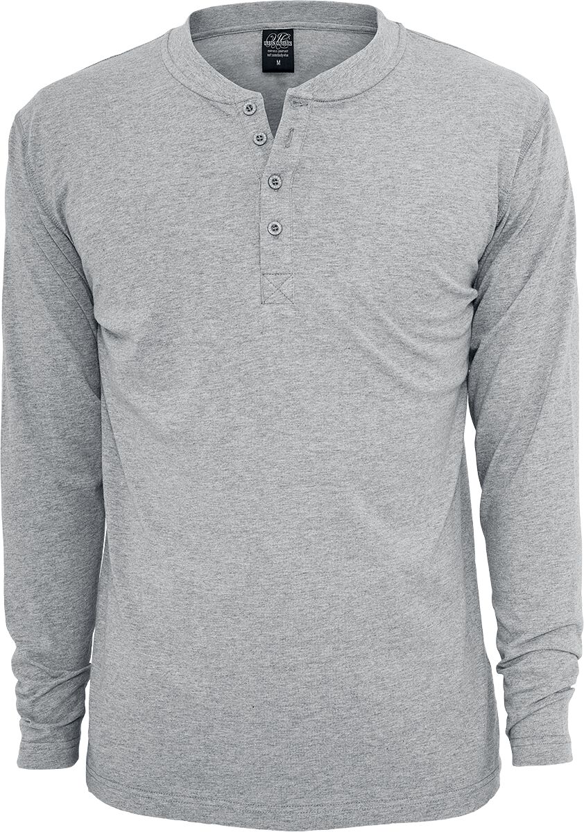 T-shirt manches longues  de Urban Classics - Basic Henley - M - pour Homme - gris - Urban Classics