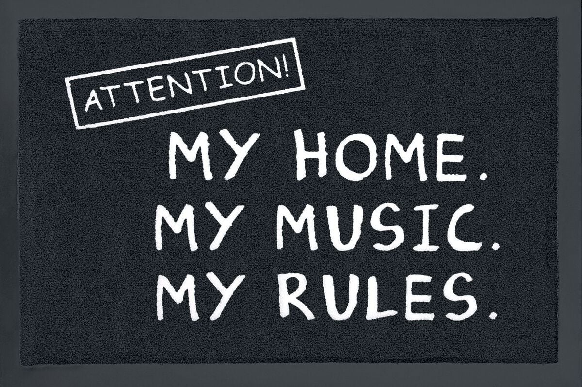 Paillasson Fun de Slogans - Attention! My home. My music. My rules. - pour Indifférent - noir - Slogans